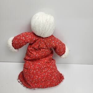 Vintage Handmade Yarn Doll Red Flowery Long Sleeve Dress No Face Amish Doll